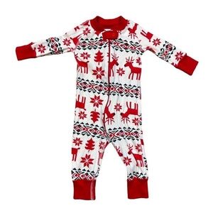 Hanna Andersson Baby Holiday Pajamas Reindeer Zip Sleeper 0-6 Months Dear Deer